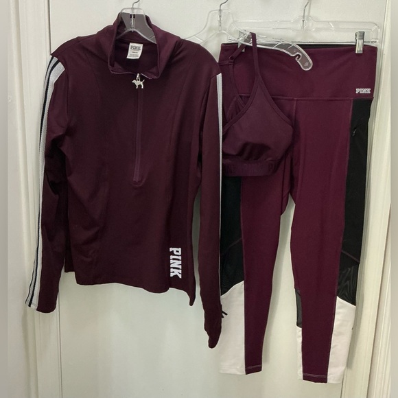 PINK Victoria's Secret Burgundy Activewear 3-Piece - Picture 2 of 6